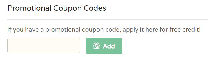 CloudCone后台Promotional Coupon Codes优惠码输入框,填码后点Add送免费余额