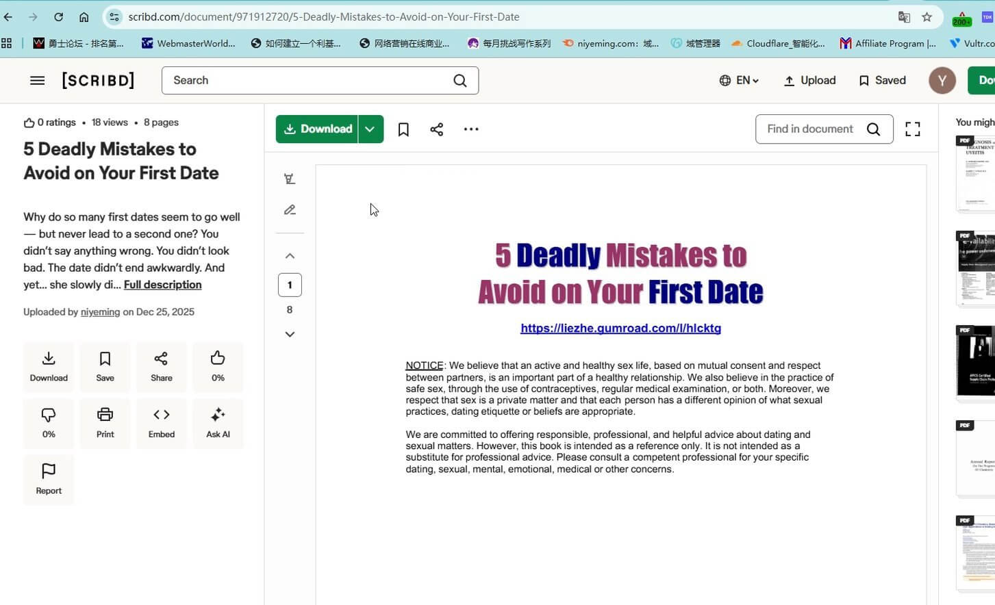 Scribd发布的约会交友文档实例：5 Deadly Mistakes to Avoid on Your First Date