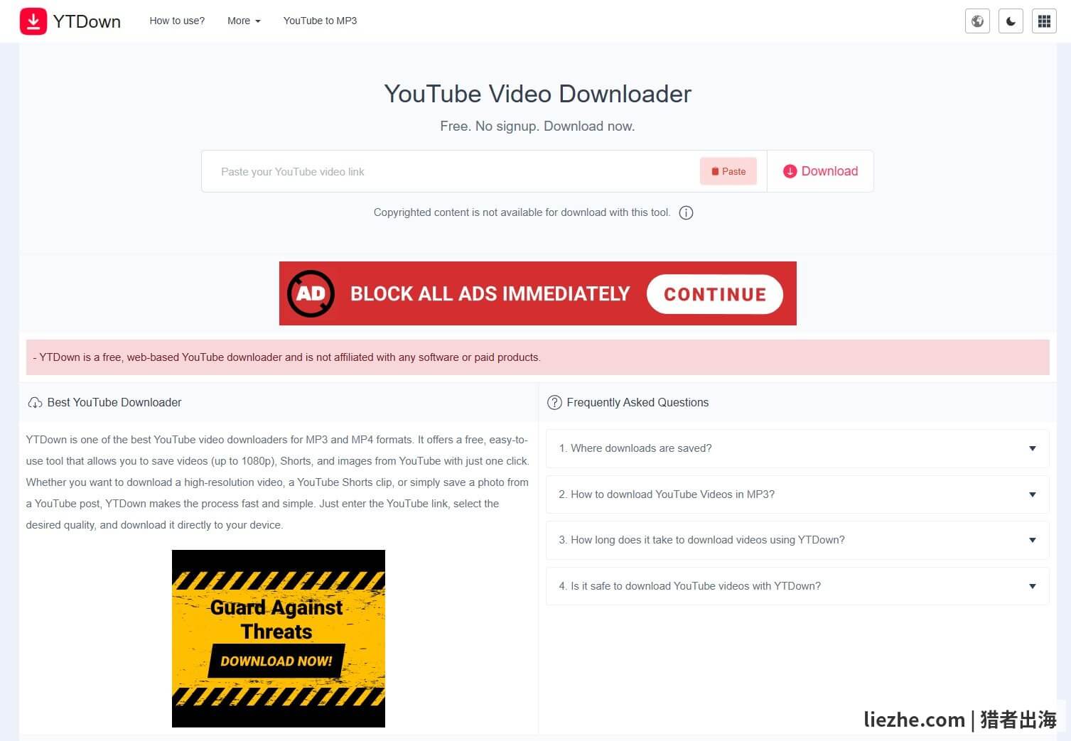工具站独立站案例:YTDown YouTube视频下载工具