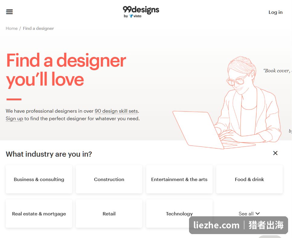 99designs找设计师平台,按行业分类,专门做设计众包