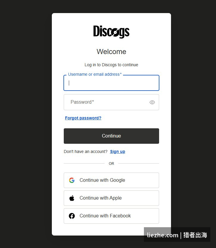 Discogs注册登录页面，支持邮箱和Google账号