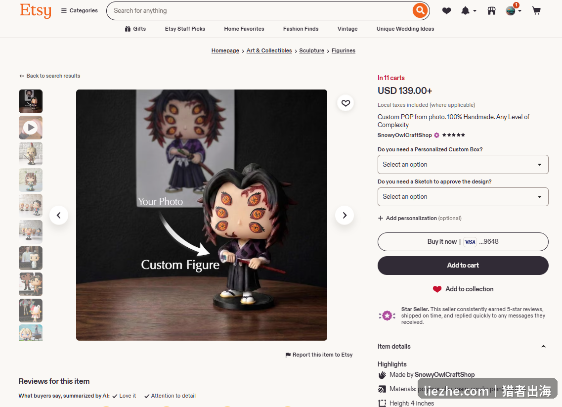 照片变定制手办的对比商品图 Etsy手办商品图展示Your Photo到Custom Figure的照片变手办对比效果