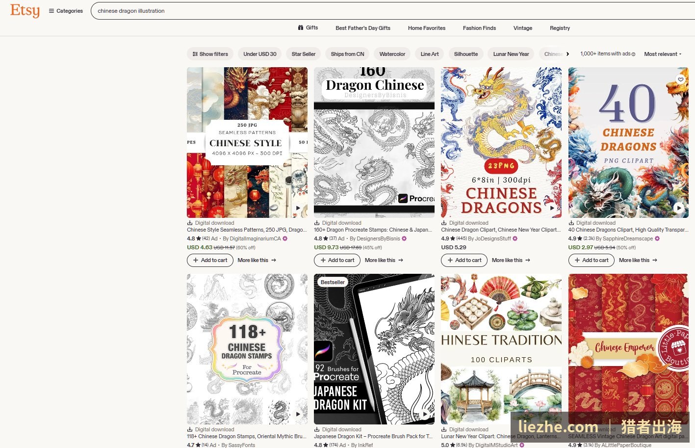 Etsy上的中国龙数字插画、Procreate笔刷,digital download数字下载