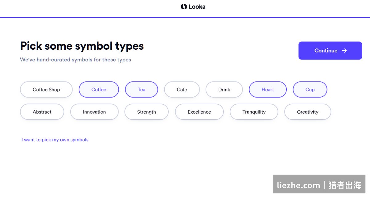 Looka选择Logo符号类型,引导AI生成方向