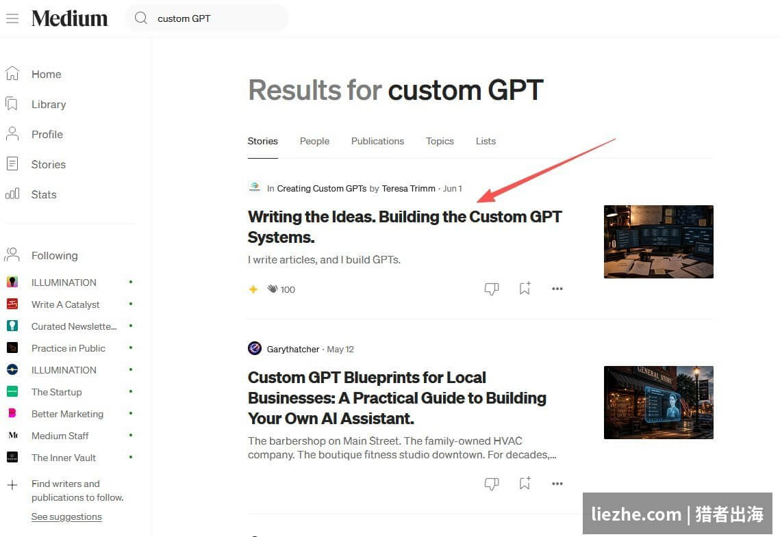 Medium上搜索custom GPT的内容结果:自建流量获客