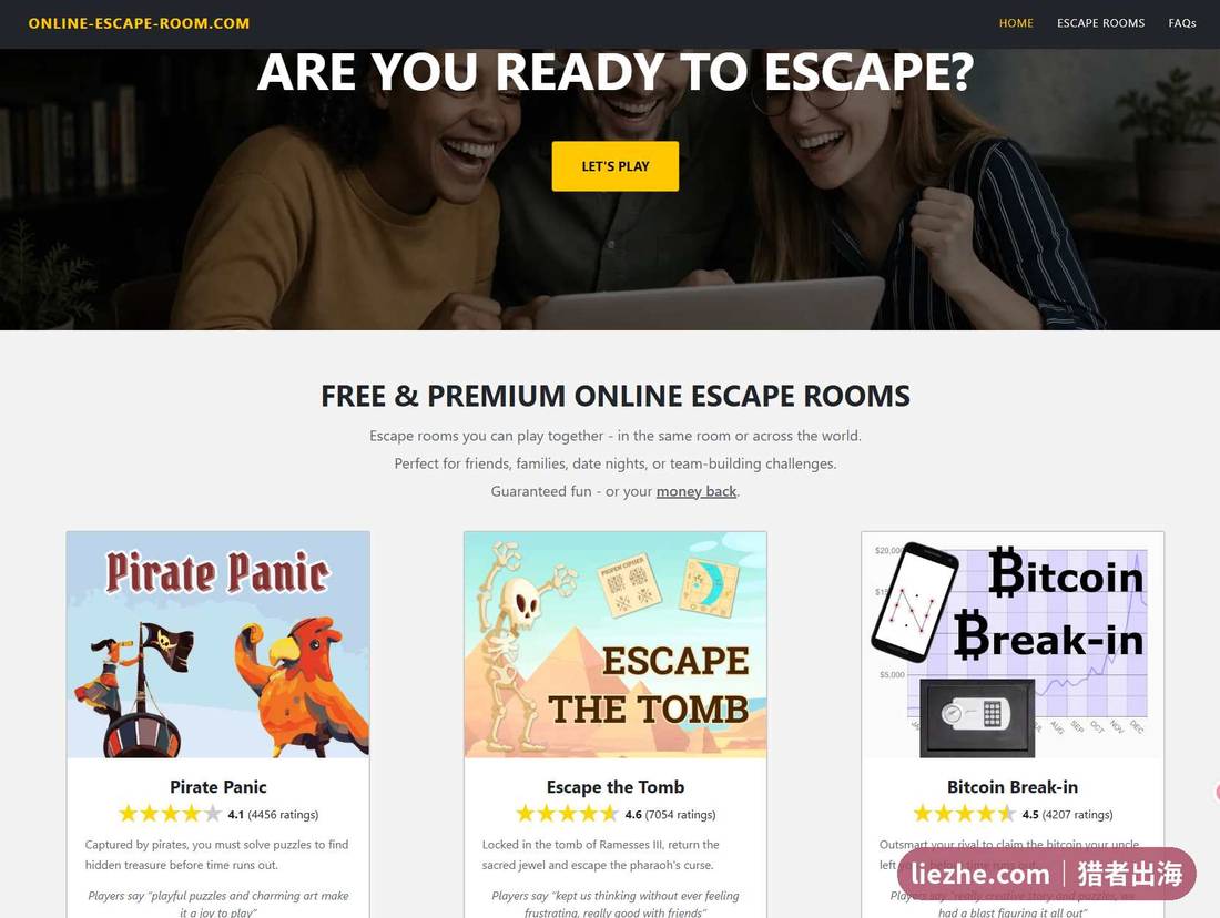 online-escape-room.com首页三个逃脱游戏，一个免费两个付费