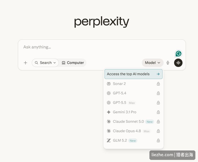 Perplexity可切换调用的顶级AI大模型列表