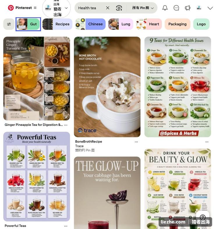 Pinterest上养生茶饮健康类Pin图,给独立站引流的外链渠道