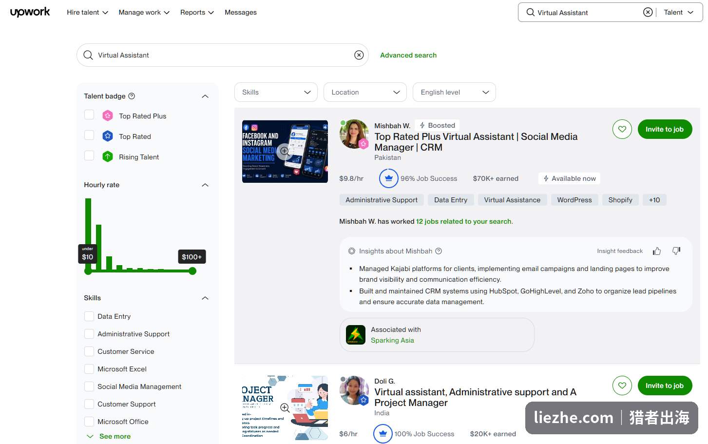 Upwork上的Virtual Assistant自由职业者,时薪9.8美金累计收入超7万美金