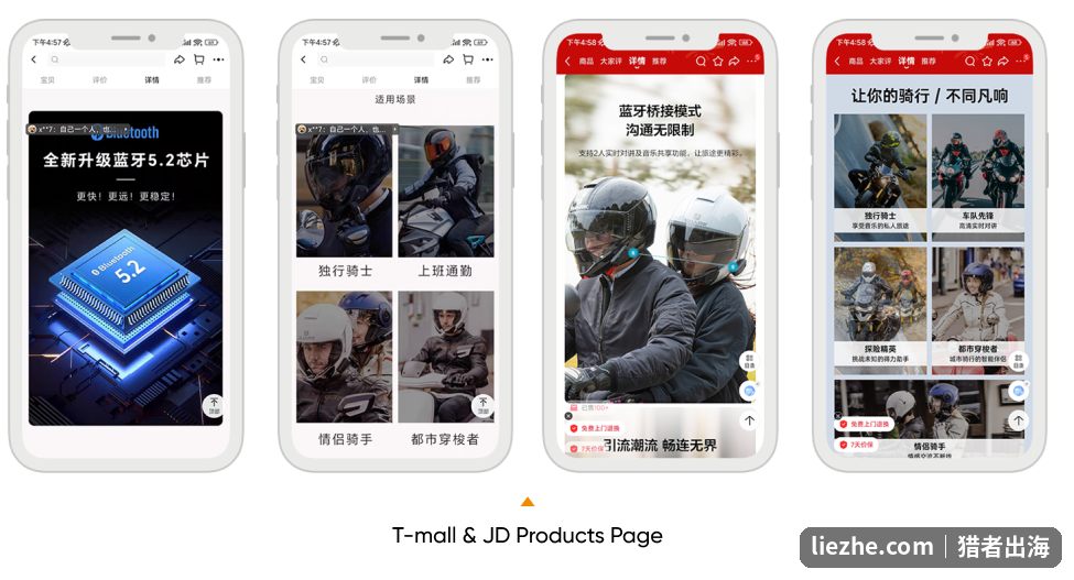 天猫京东骑行头盔商品详情页，中国电商风格的图文卖点和场景化表达