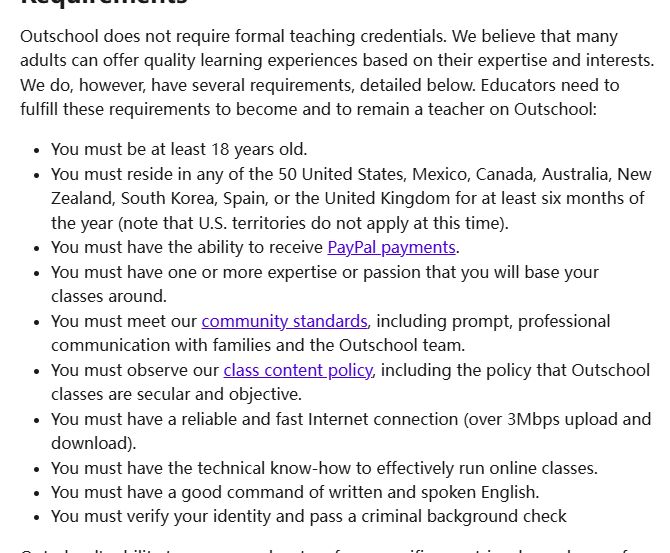 Outschool老师申请条件:一年至少6个月住在美国、加拿大、英国等8个国家