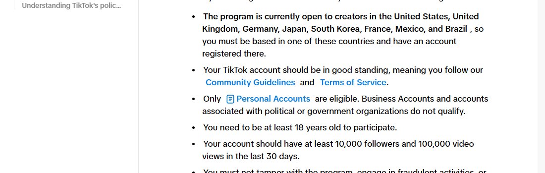 TikTok Creator Academy创作者奖励计划页:开放8个国家,个人号、18岁、1万粉和30天10万播放