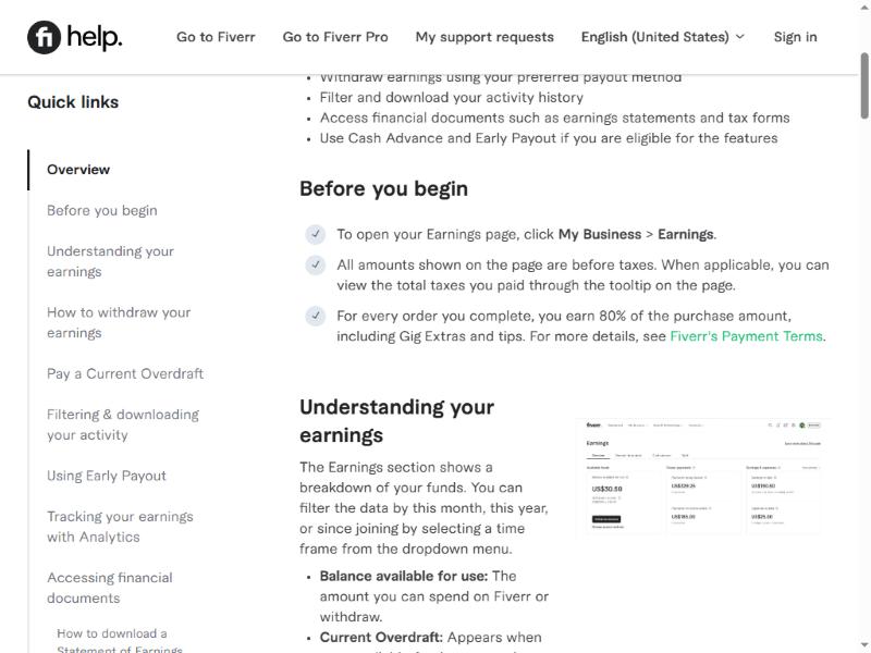 Fiverr帮助中心收入页:For every order you complete, you earn 80% of the purchase amount