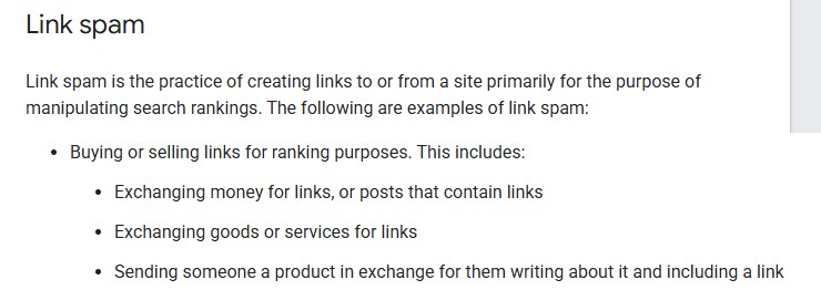 Google垃圾内容政策Link spam原文：为了排名买卖链接算链接垃圾，包括钱换链接、货物服务换链接