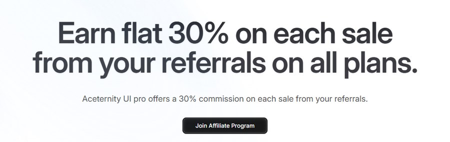 Aceternity UI联盟计划页：Earn flat 30% on each sale from your referrals on all plans