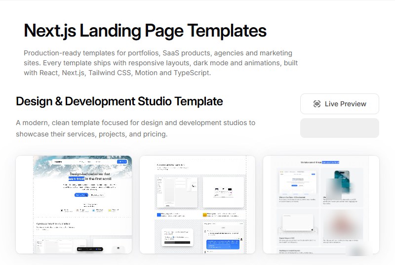 Aceternity UI模板页Next.js Landing Page Templates：给作品集、SaaS、代理公司和营销站用的整站模板