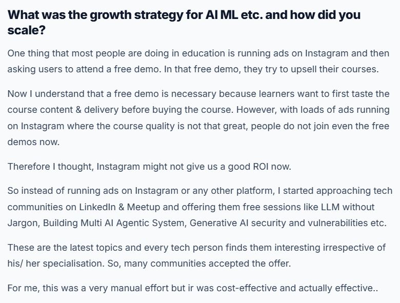 创始人采访原话：Instagram广告加免费demo回报不好，改去LinkedIn和Meetup的技术社区做免费讲座