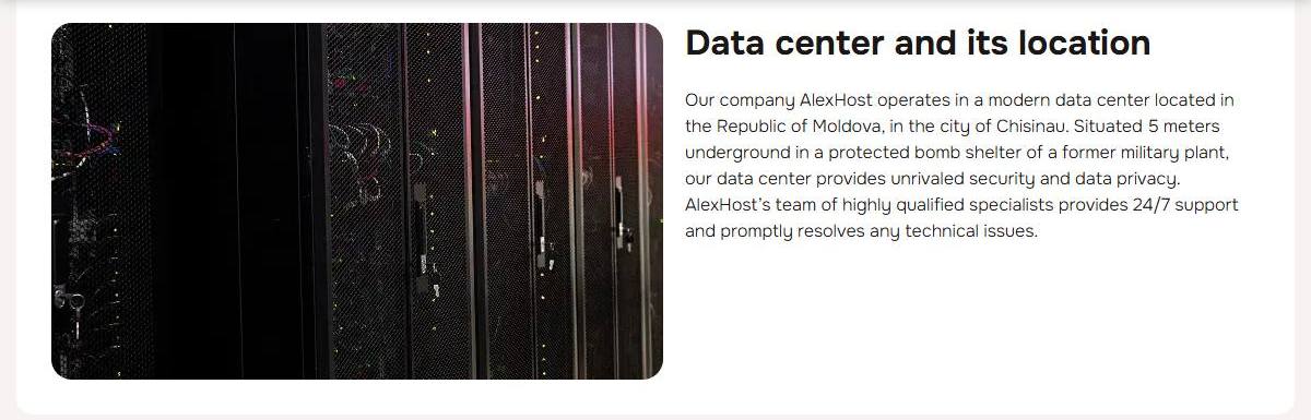 AlexHost官网机房页:数据中心在摩尔多瓦基希讷乌,位于前军工厂防空洞地下5米