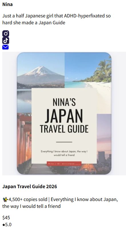 日本旅行指南店铺页:Japan Travel Guide 2026,已卖出4500份以上,45美金