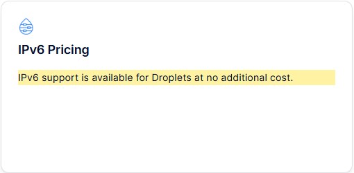 DigitalOcean文档IPv6 Pricing:Droplet的IPv6支持不另外收费