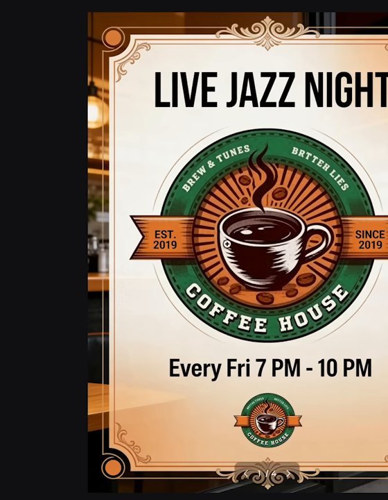 给咖啡馆生成的LIVE JAZZ NIGHT爵士夜海报