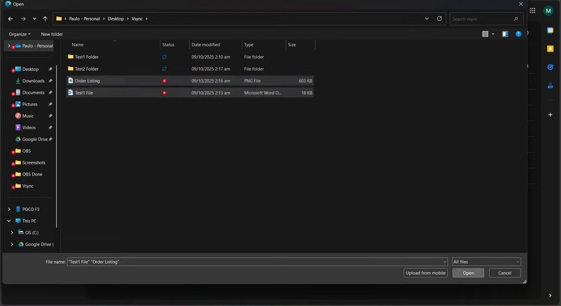 点File upload后弹出的系统选文件窗口，选中两个文件，右下角是Open按钮