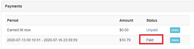 GoTranscript后台Payments：2020年7月13日到16日这一期10.79美金已付