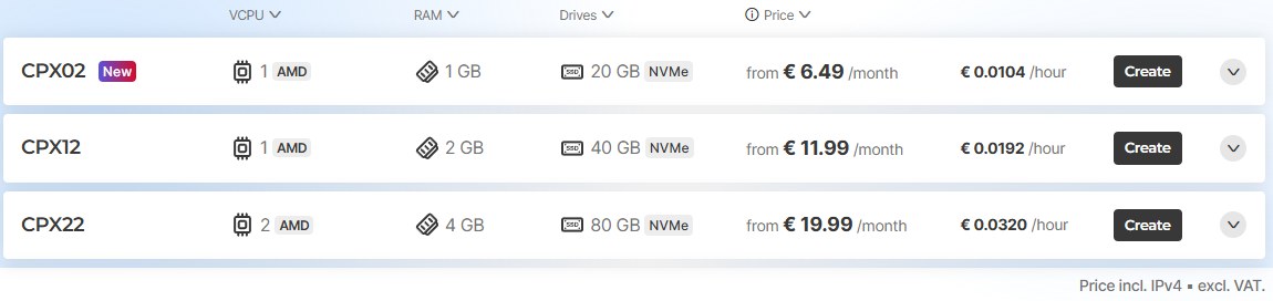 Hetzner云服务器价格:CPX02每月6.49欧元起、CPX12每月11.99欧元、CPX22每月19.99欧元,价格含IPv4、不含税