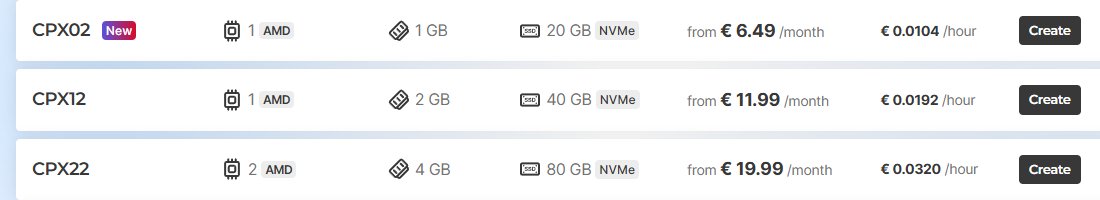Hetzner Cloud官网Regular Performance价格：CPX02每月6.49欧元、CPX12每月11.99欧元、CPX22每月19.99欧元