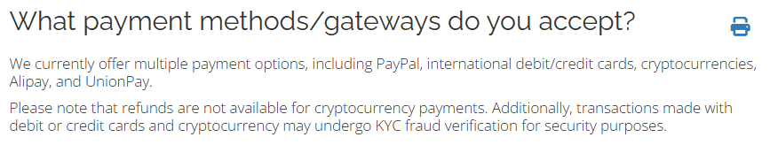 HostDare知识库付款方式说明:PayPal、国际借记卡和信用卡、加密货币、支付宝、银联,加密货币付款不退款
