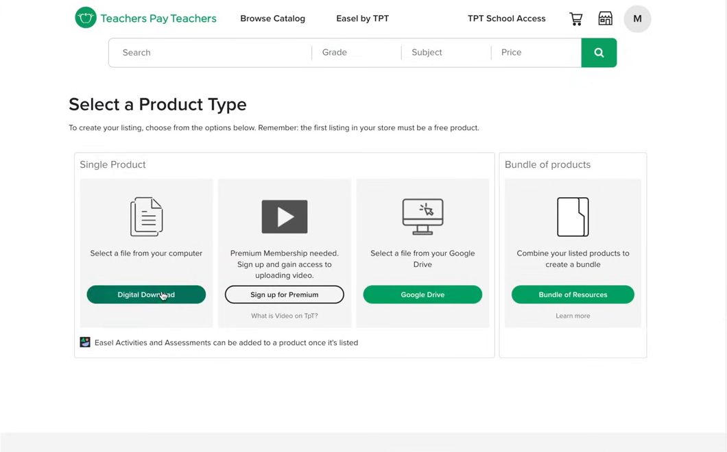 TpT上架第一步Select a Product Type:Digital Download、Google Drive、Bundle