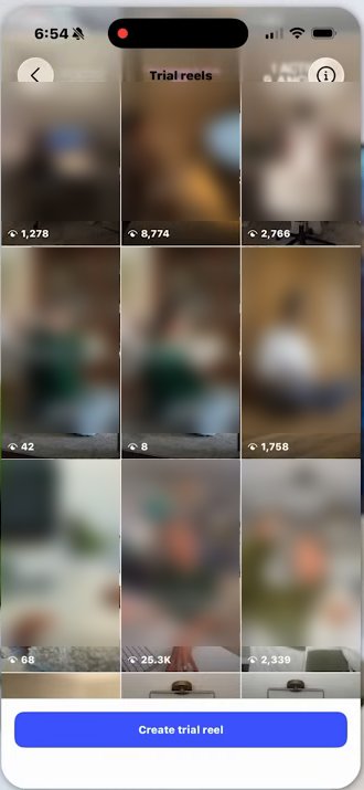 Instagram主页的Trial reels试播格子:9条试播播放从8到25.3K不等