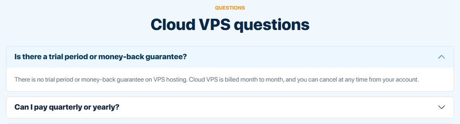 InterServer VPS页FAQ:There is no trial period or money-back guarantee on VPS hosting,按月计费,随时可在账户里取消