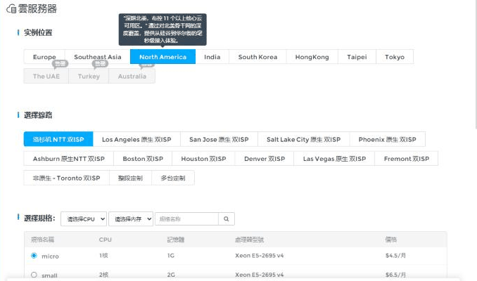 IPRaft官网下单页北美区12条线路名:洛杉矶NTT双ISP、Los Angeles原生双ISP、Boston双ISP、非原生-Toronto双ISP等