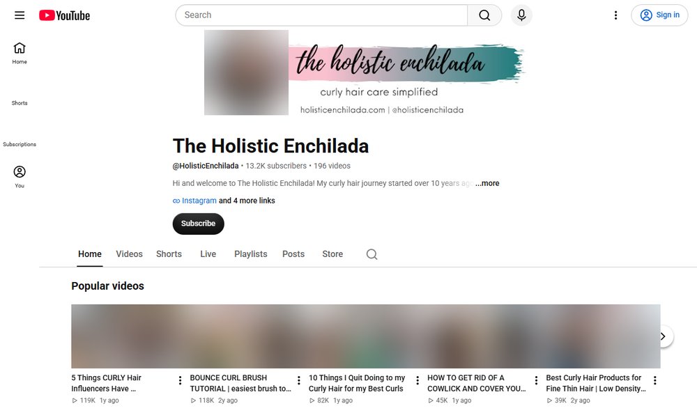 The Holistic Enchilada的YouTube频道显示1.32万订阅和196个视频
