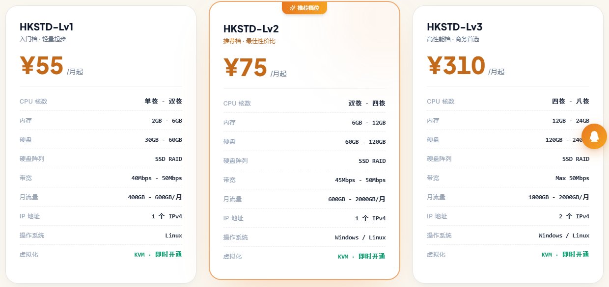LOCVPS香港HK STD标准区三档价格:HKSTD-Lv1 55元起、Lv2 75元起、Lv3 310元起