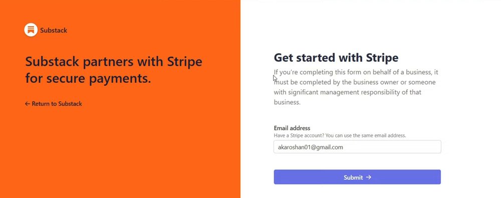 在Substack点Connect with Stripe后跳到Stripe开户页：Get started with Stripe
