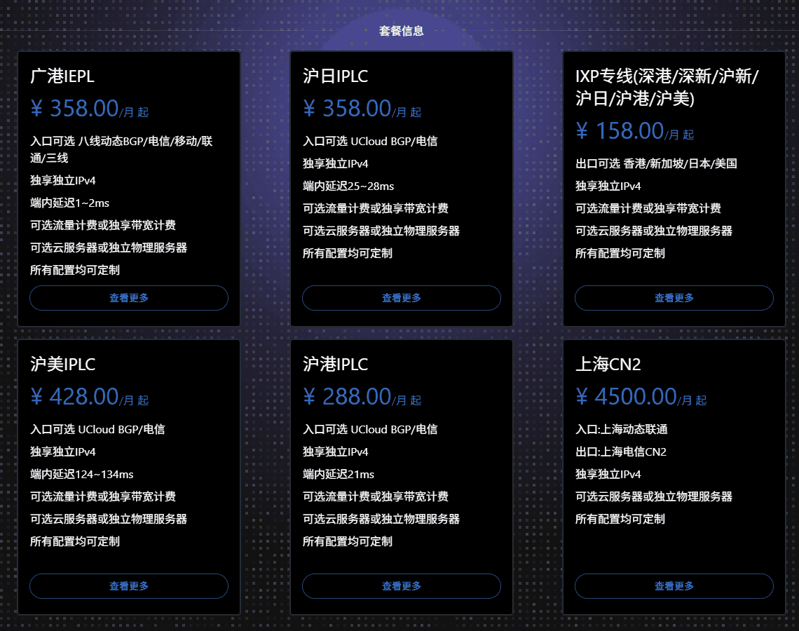 Mkcloud官网首页六张线路卡片:广港IEPL、沪日IPLC、IXP专线、沪美IPLC、沪港IPLC、上海CN2起价