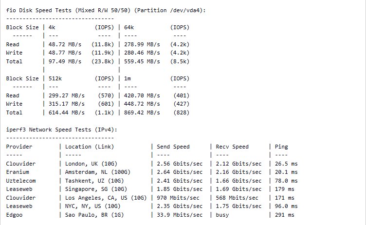 一台维也纳Netcup VPS 1000 G12的硬盘和网络测试原始输出:4k读写48.72和48.77MB/s,到伦敦2.56Gbps、延迟26.5ms