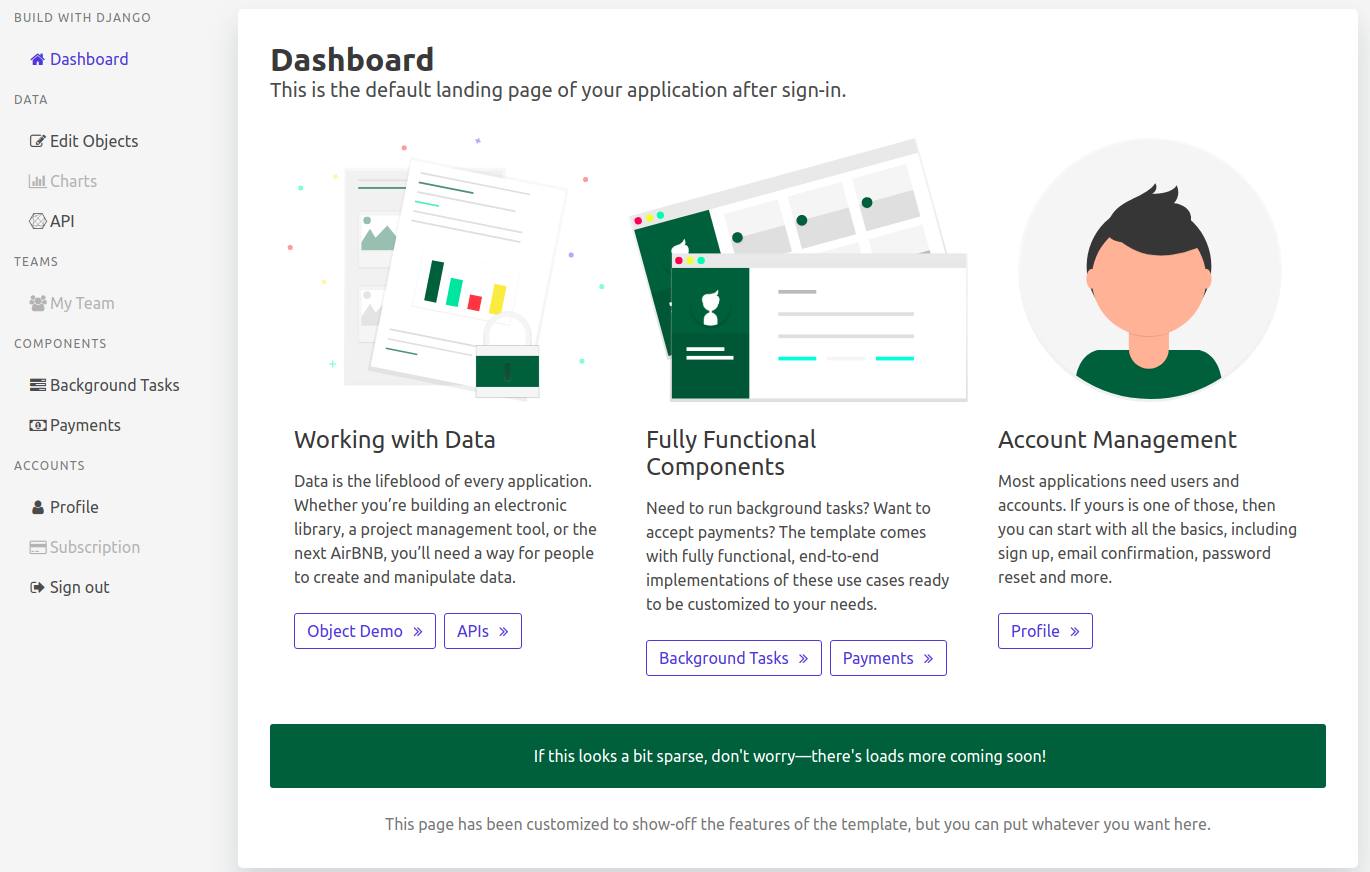 2019年2月Pegasus还叫Build With Django时的演示后台Dashboard