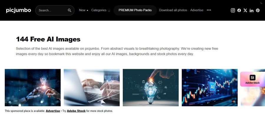 picjumbo的AI Images分类页：144 Free AI Images