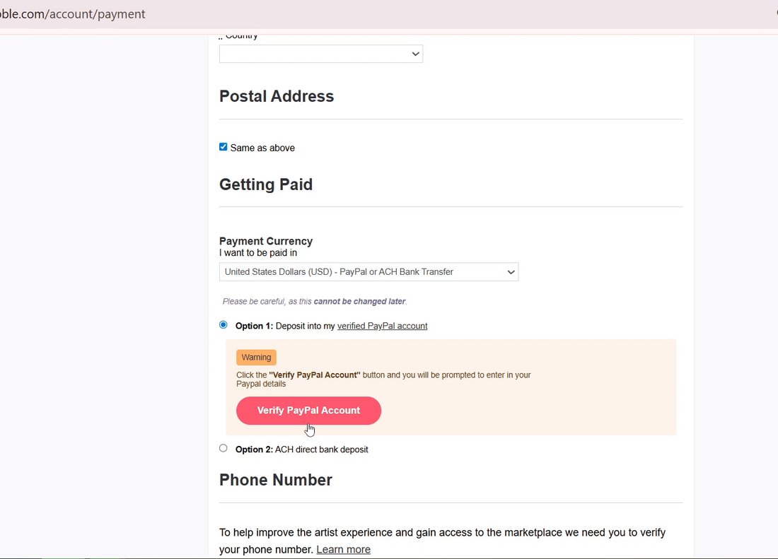 Redbubble后台选择PayPal或银行转账