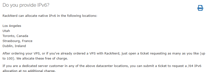 RackNerd知识库原文：洛杉矶、犹他、多伦多、斯特拉斯堡、都柏林提供原生IPv6，最多100个免费