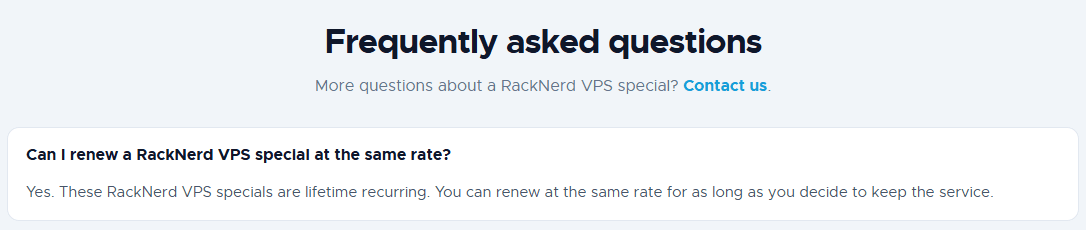 RackNerd特价页FAQ原文：VPS特价款可以一直按原价续费
