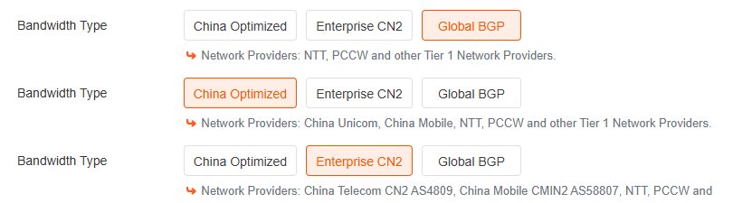 RAKsmart计算器三种Bandwidth Type的Network Providers说明:Global BGP、China Optimized、Enterprise CN2