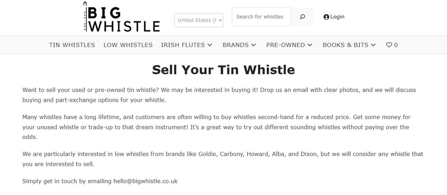 Big Whistle的Sell Your Tin Whistle页面，可以收购二手哨笛或折价换新
