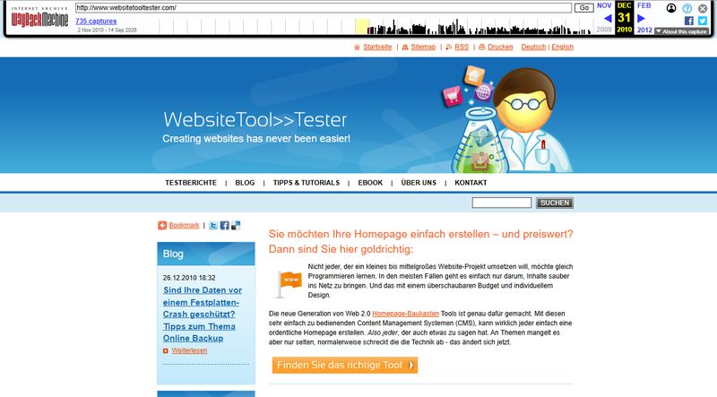 2010年12月网页存档里的WebsiteToolTester德语首页