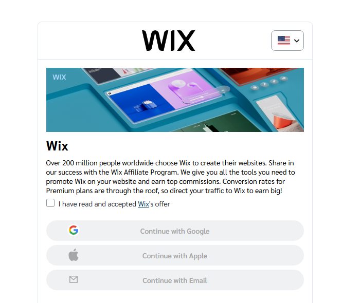 Wix联盟计划在Impact上的申请页