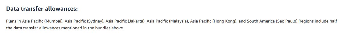 AWS Lightsail定价页:孟买、悉尼、雅加达、马来西亚、香港、圣保罗区的套餐流量额度只有标注的一半
