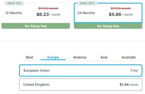 Contabo配置页机房选择:European Union免费,United Kingdom每月另加费用